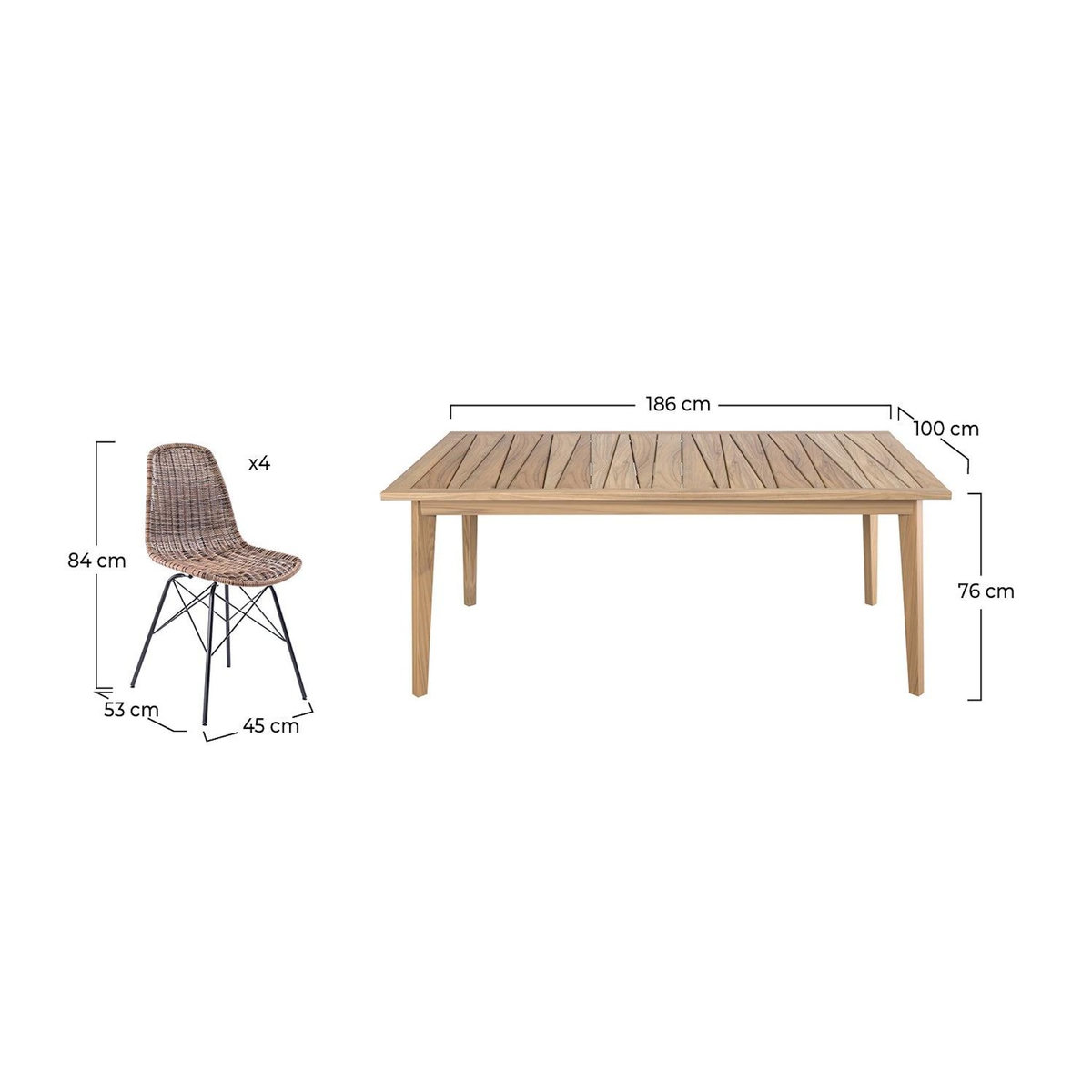 Rendez vous déco Table et chaises de jardin 8 personnes en bois de teck, résine tressée-Tiptur