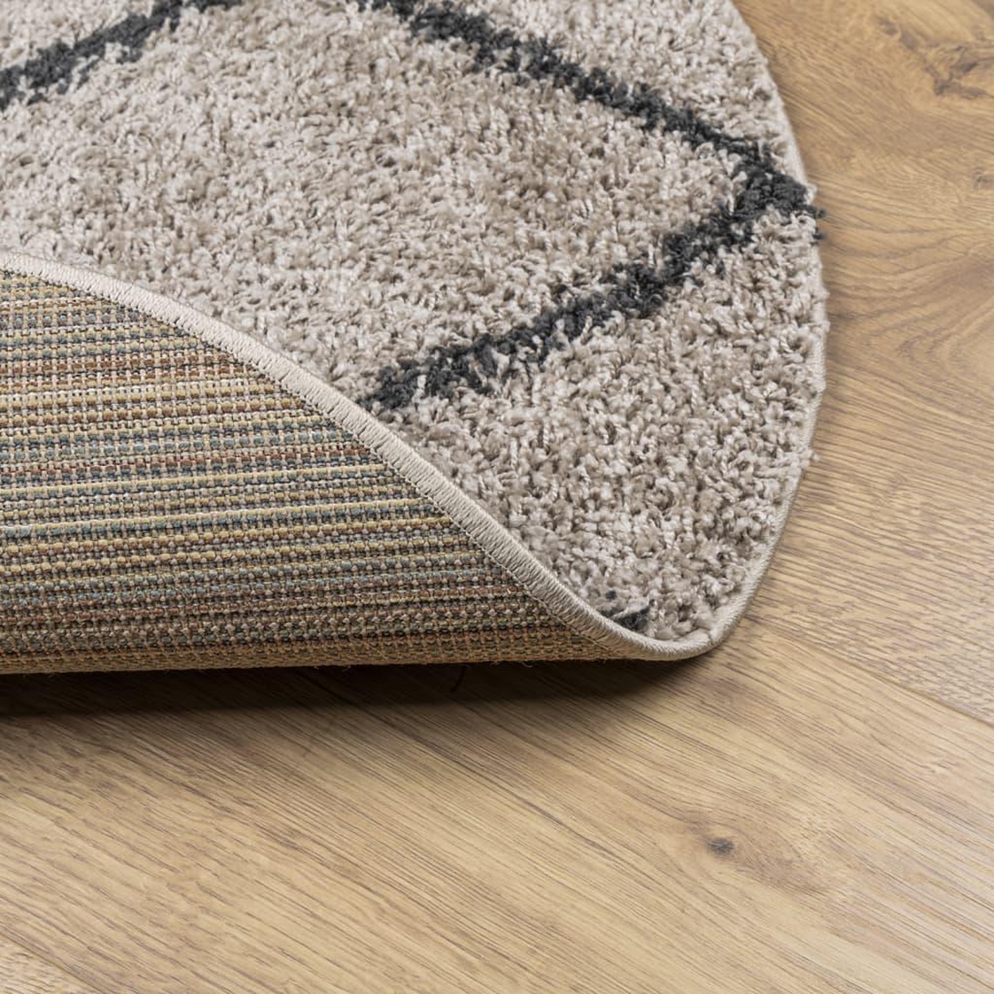 Voir la diapositive 5 : VIDAXL Tapis shaggy a poils longs moderne beige et anthracite Ø 80 cm