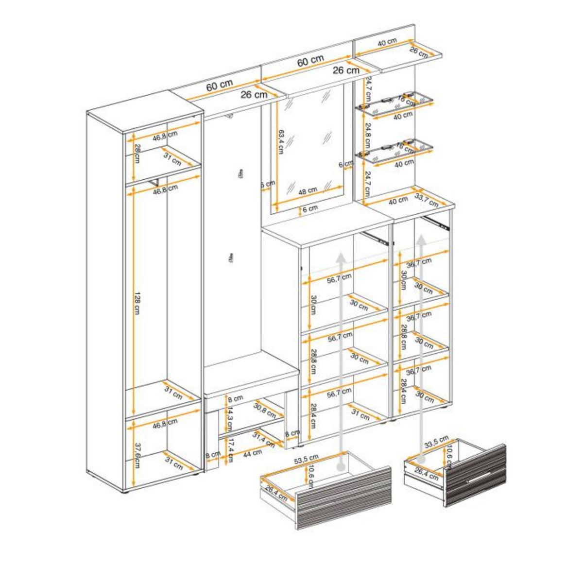 Paris Prix Ensemble Dressing  Gustavo IX  210cm Naturel & Blanc