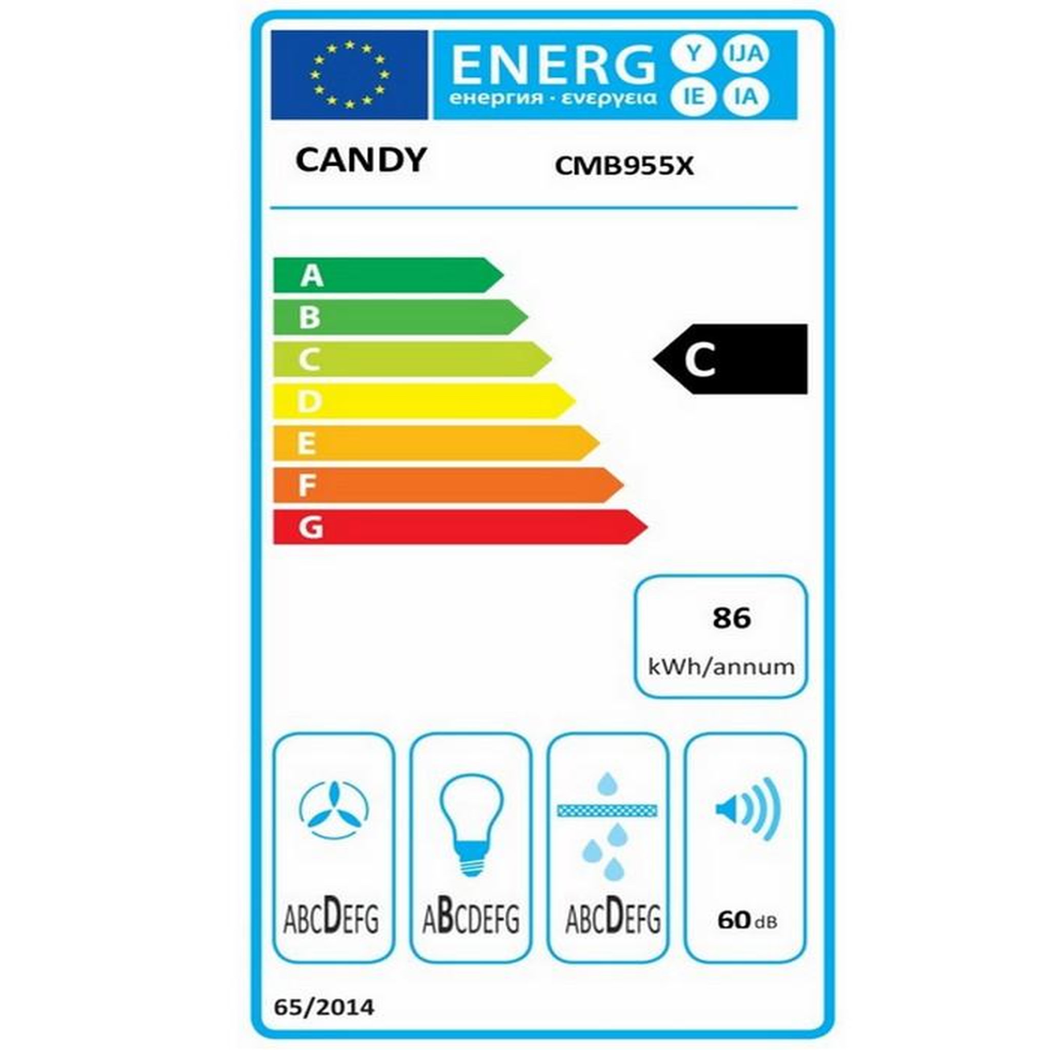 Voir la diapositive 2 : Candy Hotte décorative murale 90cm 65db 571m3/h inox - cmb955x