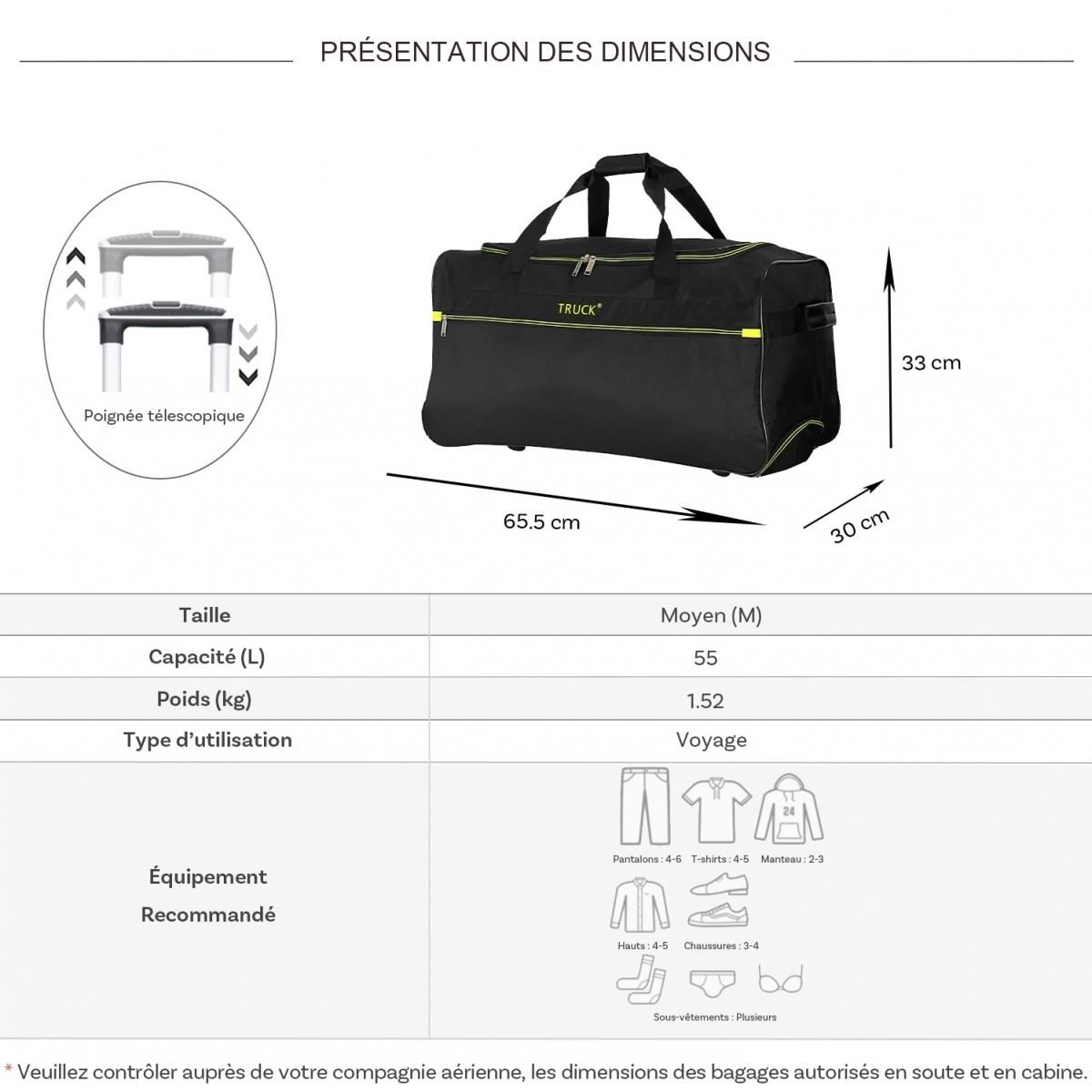 TRUCK Sac de voyage avec roulettes 64L  65.50cm