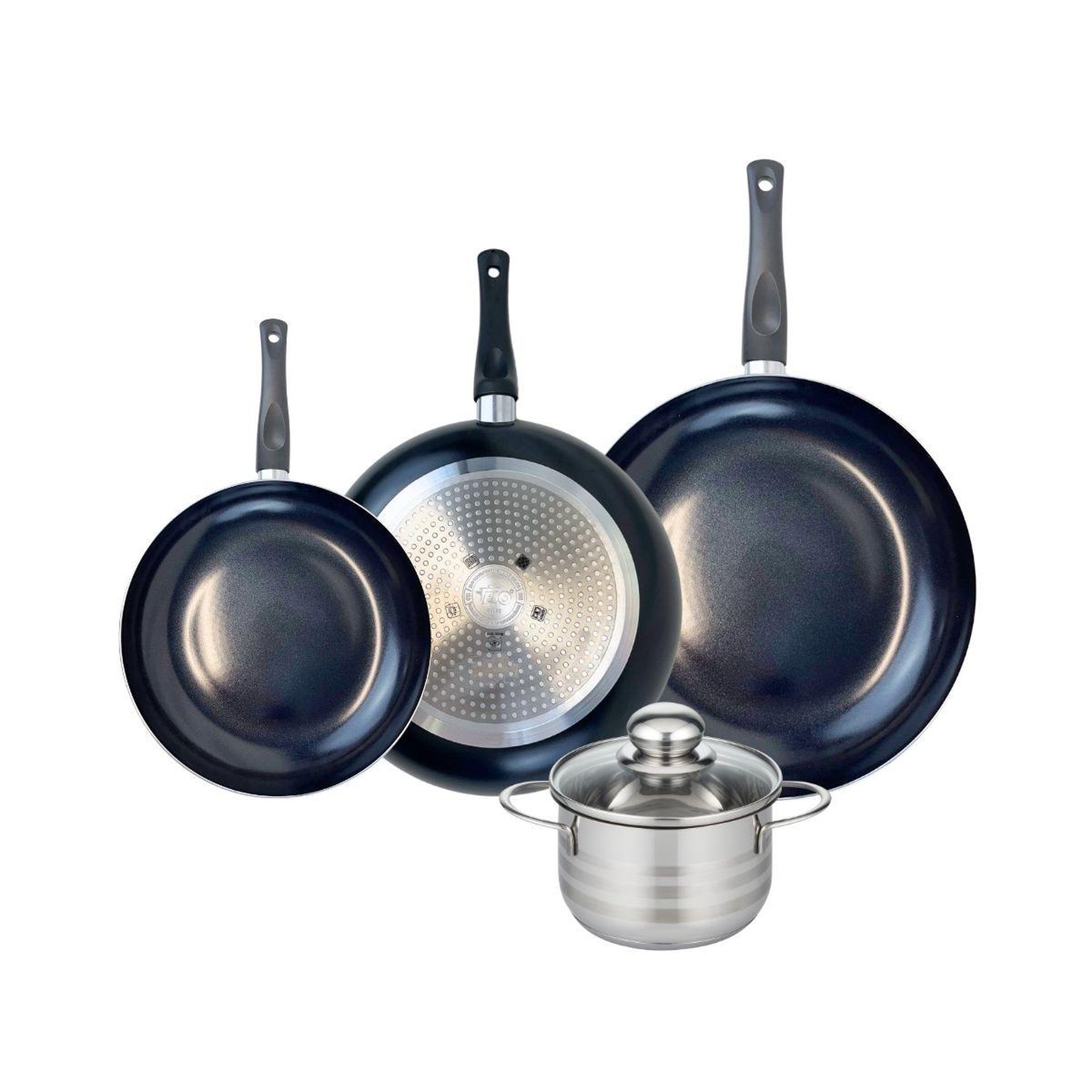 ELO Ensemble de 3 poêles de cuisson 24, 28 et 32 cm et 1 faitout 16 cm elo prima brillant