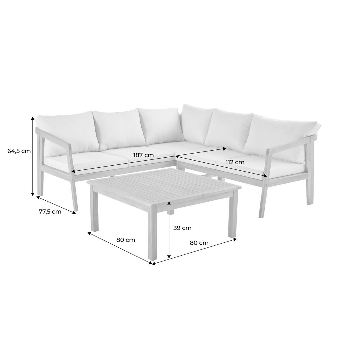 SWEEEK Salon de jardin d'angle en acacia 5 places LOBERIA CORNER, table carrée