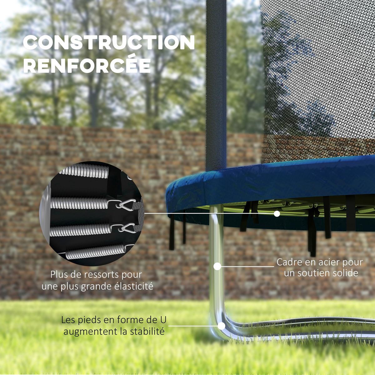 HOMCOM Trampoline de jardin enfant Ø183 cm - couvre-ressort, filet de sécurité porte zippée verrouillable inclus - acier bleu
