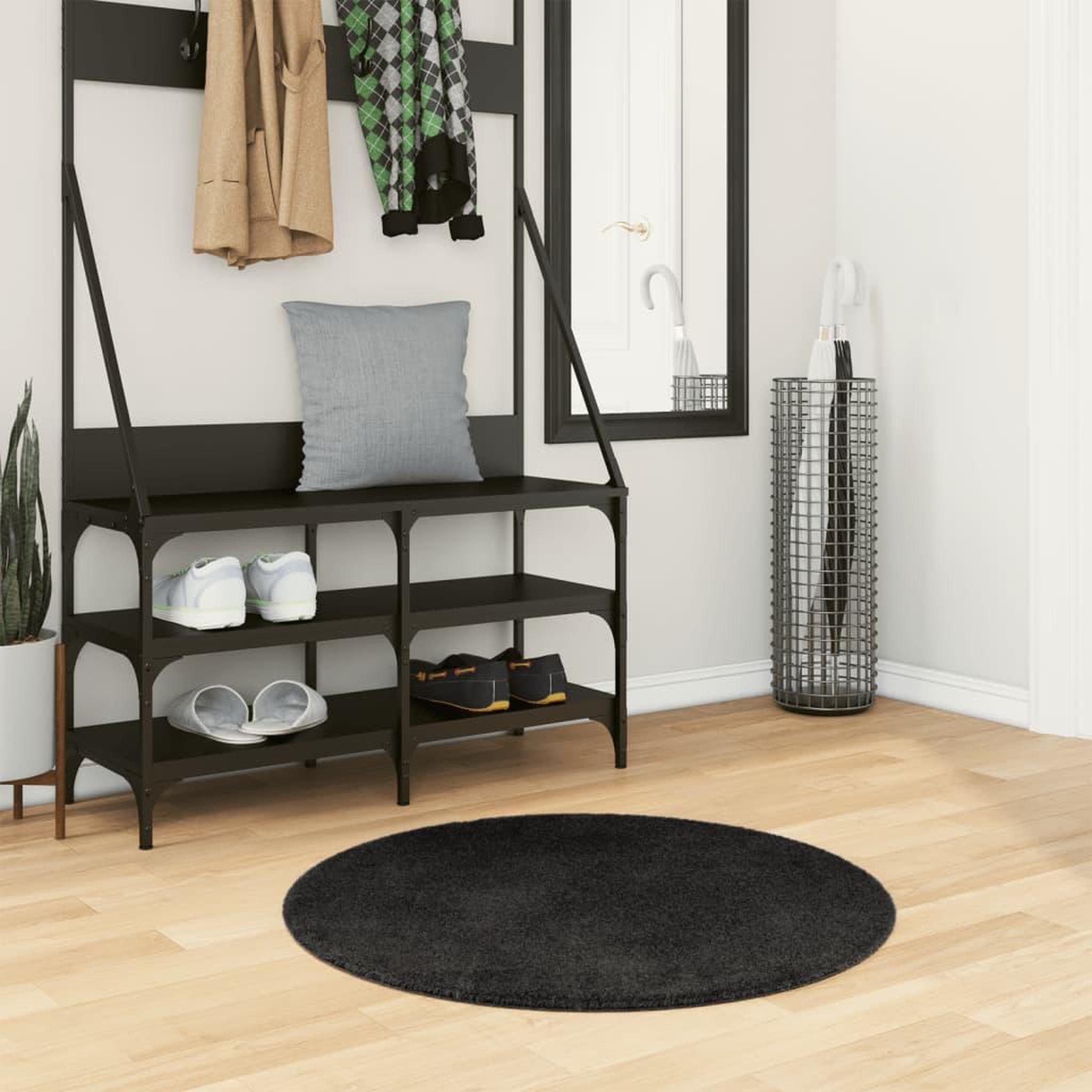 VIDAXL Tapis HUARTE a poils courts doux et lavable noir Ø 80 cm