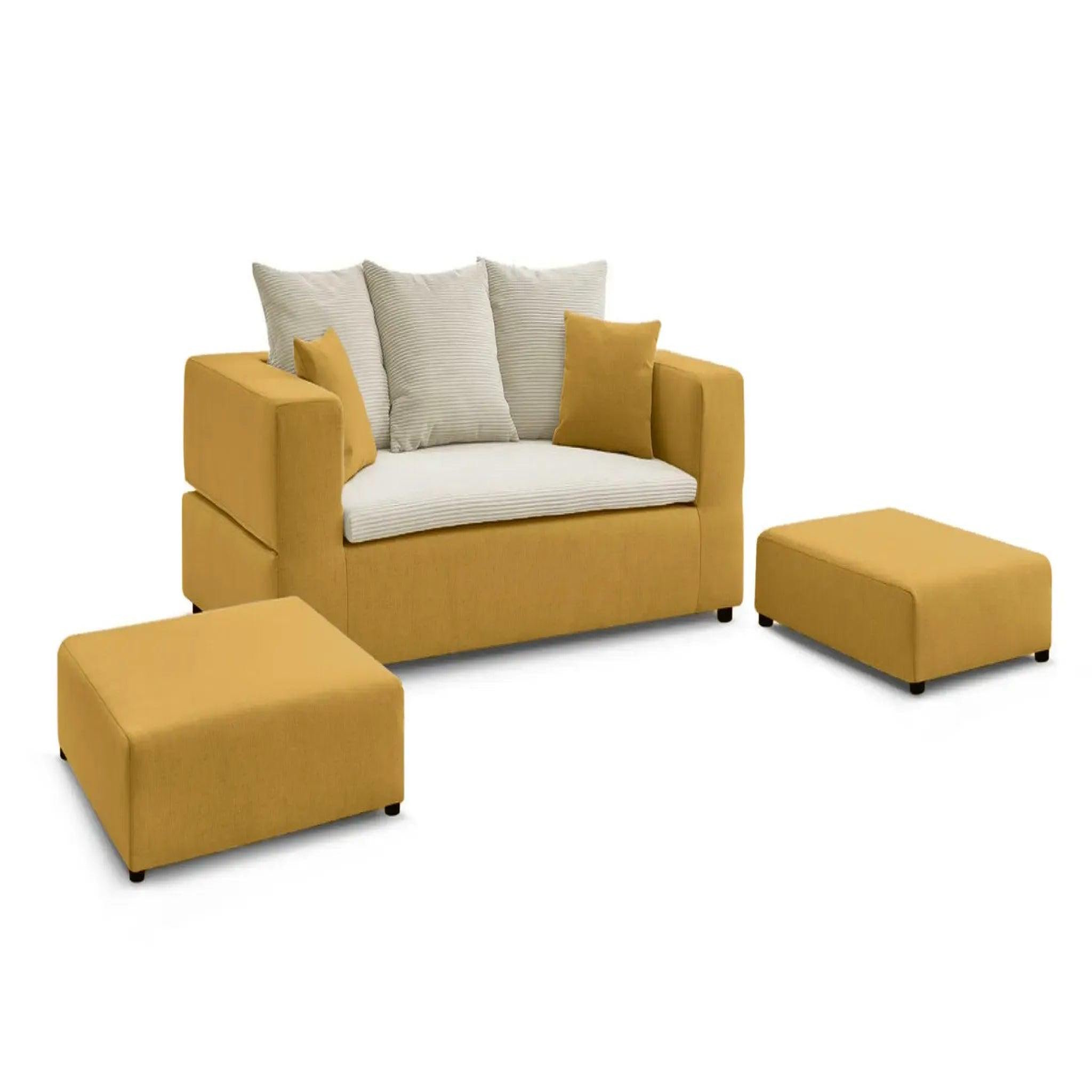 Voir la diapositive 6 : CASANOVA PARIS Ambre - canapé droit convertible bi matière avec deux poufs