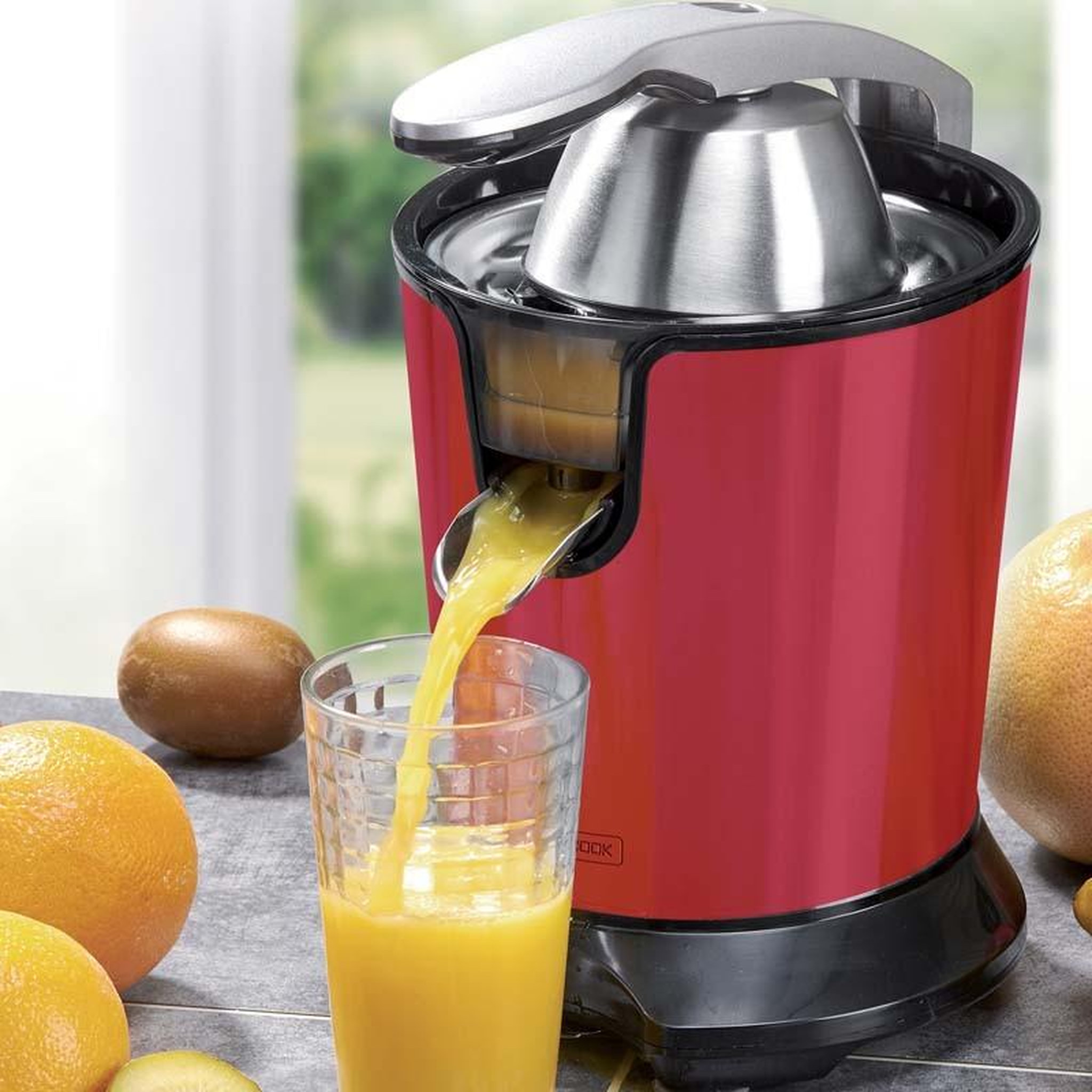 Voir la diapositive 2 : KITCHENCOOK Presse agrumes inox double cônes et filtre en acier presspro rouge kitchencook