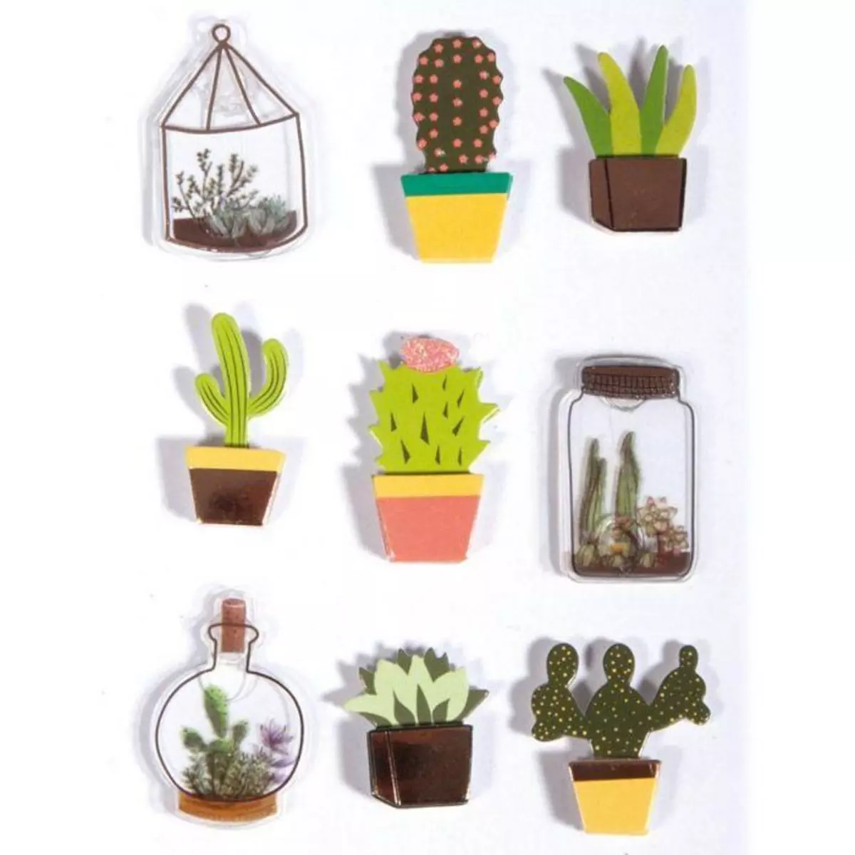 Rayher 9 stickers 3D cactus & botanique 4 cm