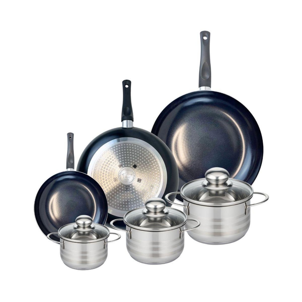 ELO Ensemble de 3 Poêles de cuisson 20, 28 et 32 cm et 3 faitouts 12, 14 et 16 cm Elo Prima Brillant