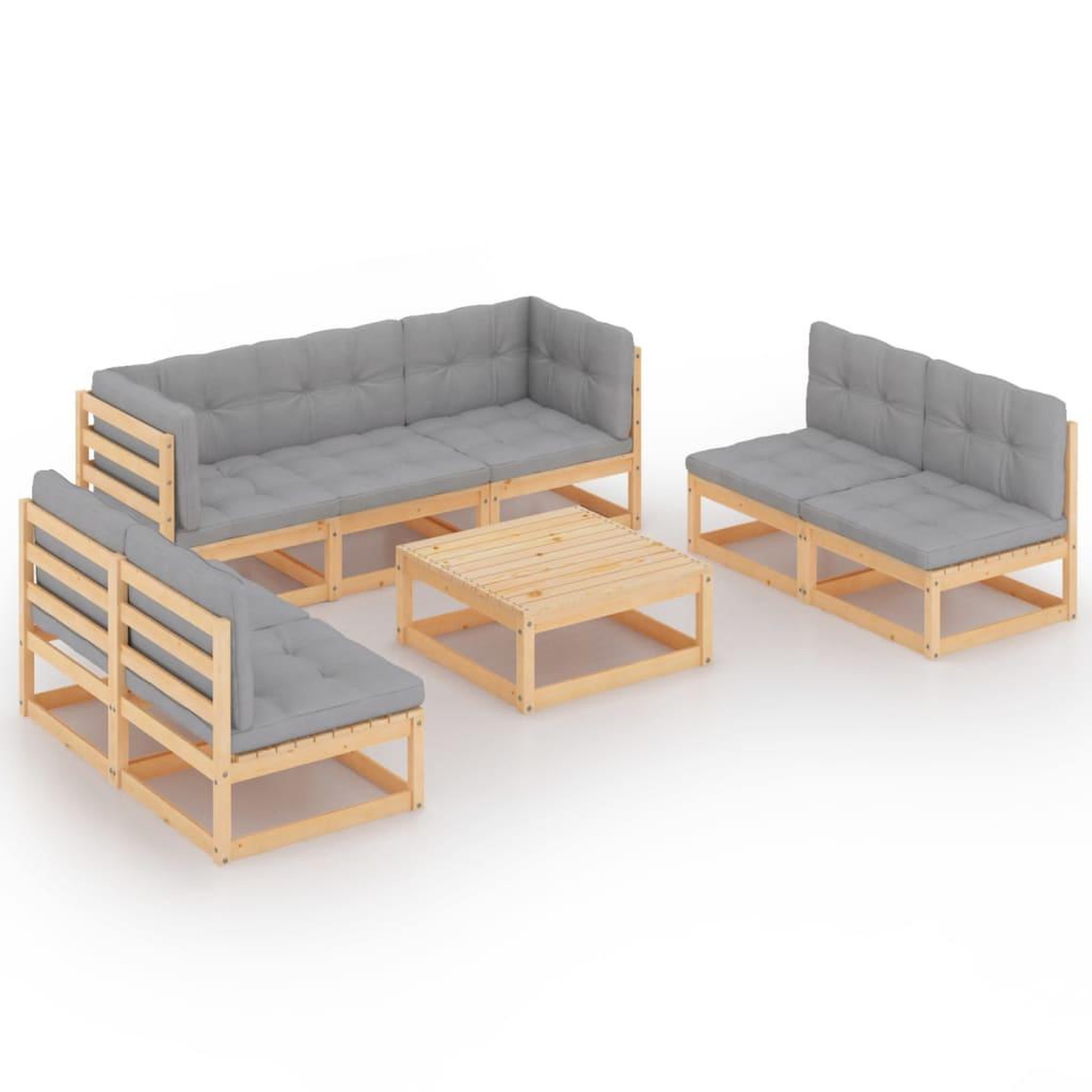 Voir la diapositive 2 : VIDAXL Salon de jardin 8 pcs avec coussins Bois de pin massif