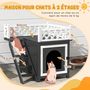 Voir la diapositive 4 : PAWHUT Maison niche chat sur pied - 2 niveaux, porte loquet, terrasse, escalier - bois gris blanc