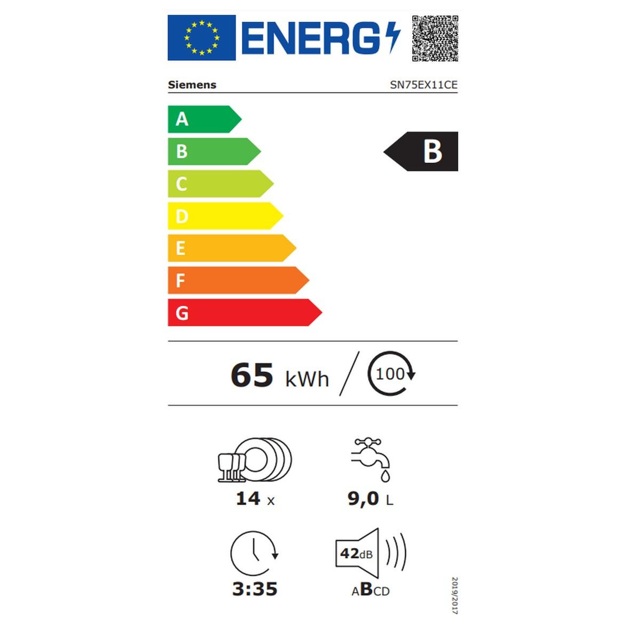 Voir la diapositive 2 : Siemens Lave-vaisselle 60cm 14 couverts 42db noir - sn75ex11ce