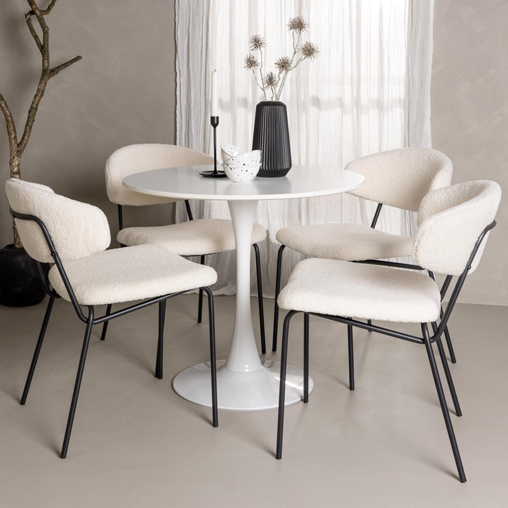 Voir la diapositive 4 : Paris Prix Ensemble table à manger & 4 chaises  hamden & chico  80cm blanc & blanc crème