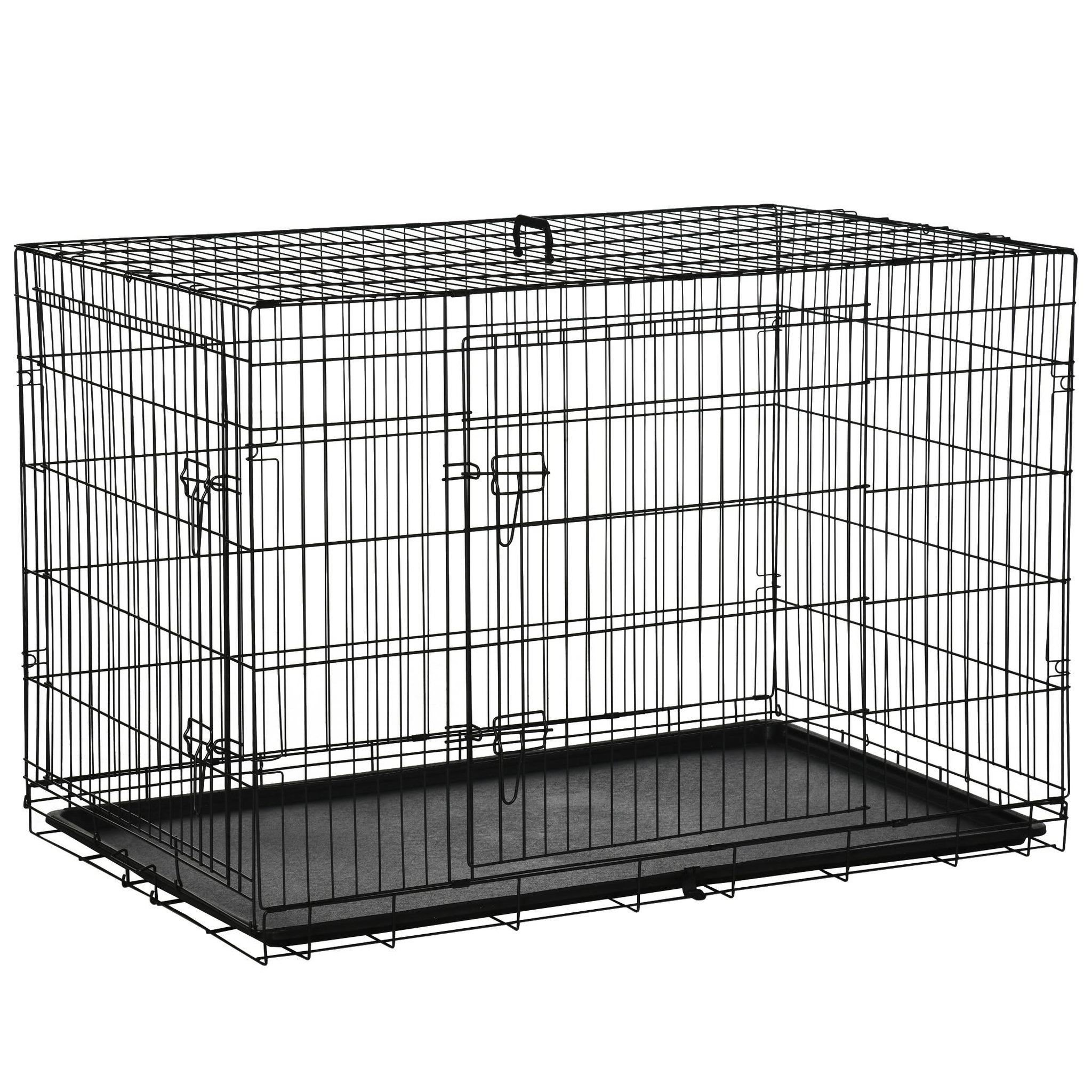 PAWHUT Cage de transport pour chien pliable - 2 portes verrouillables - plateau amovible - dim. 121l x 77l x 82h cm - acier abs noir