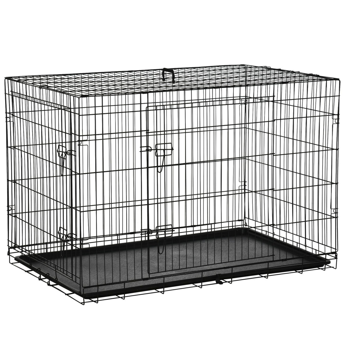 PAWHUT Cage de transport pour chien pliable - 2 portes verrouillables - plateau amovible - dim. 121L x 77l x 82H cm - acier ABS noir