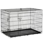 PAWHUT Cage de transport pour chien pliable - 2 portes verrouillables - plateau amovible - dim. 121L x 77l x 82H cm - acier ABS noir