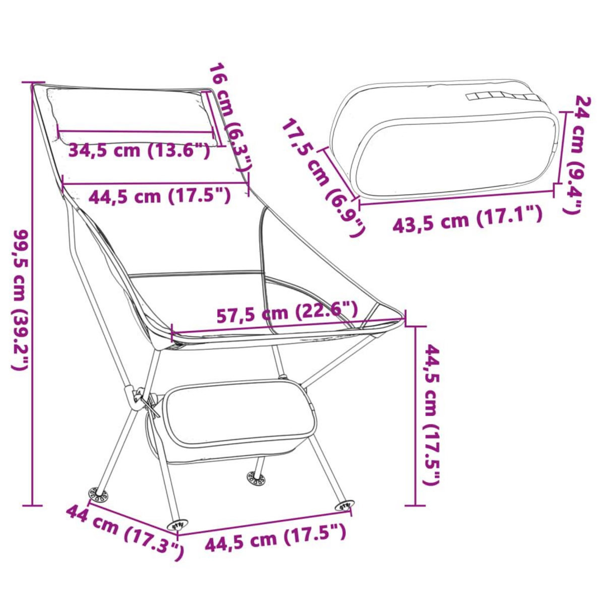 VIDAXL Chaise de camping pliables lot de 2 noir tissu oxford aluminium