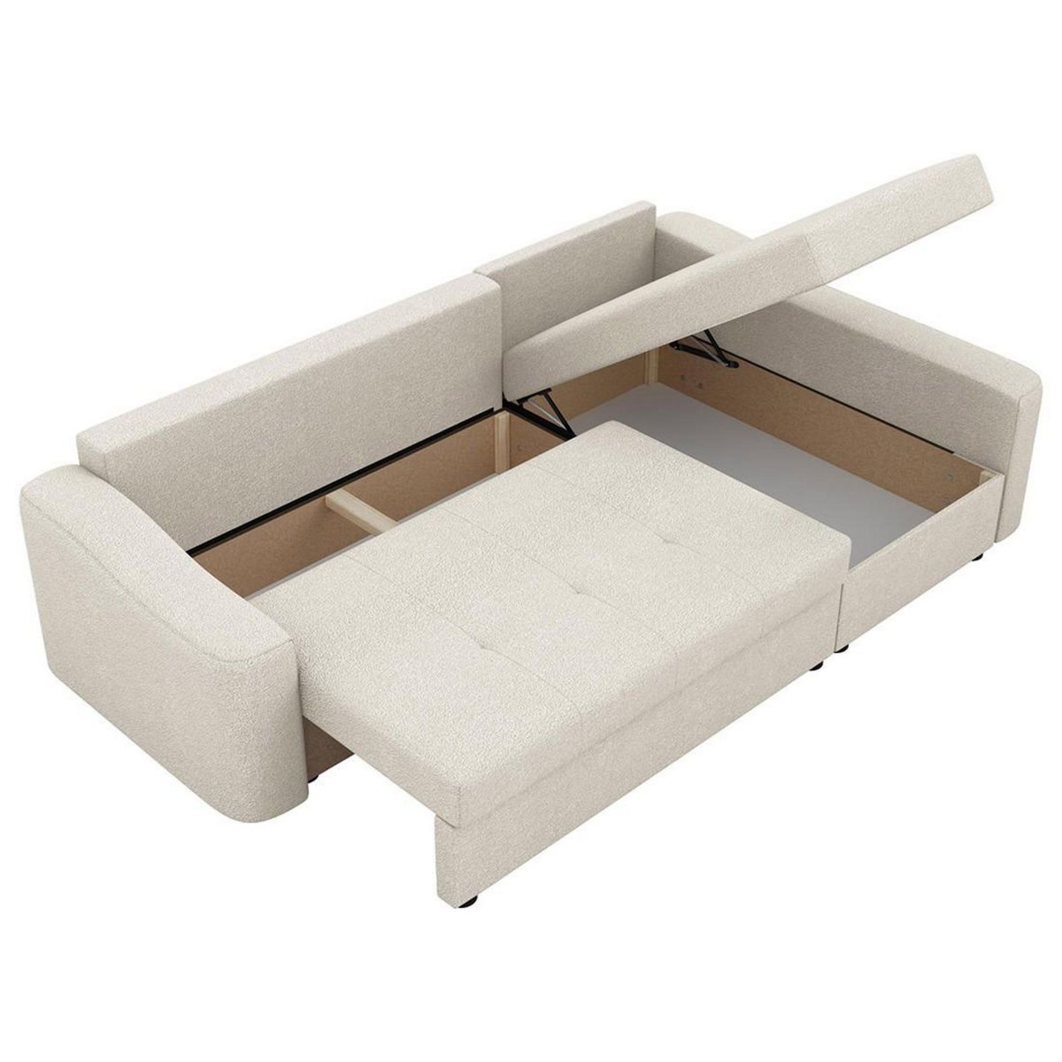 BEST MOBILIER Claudia - canapé d'angle droit 4 places convertible avec coffre en tissu texturé