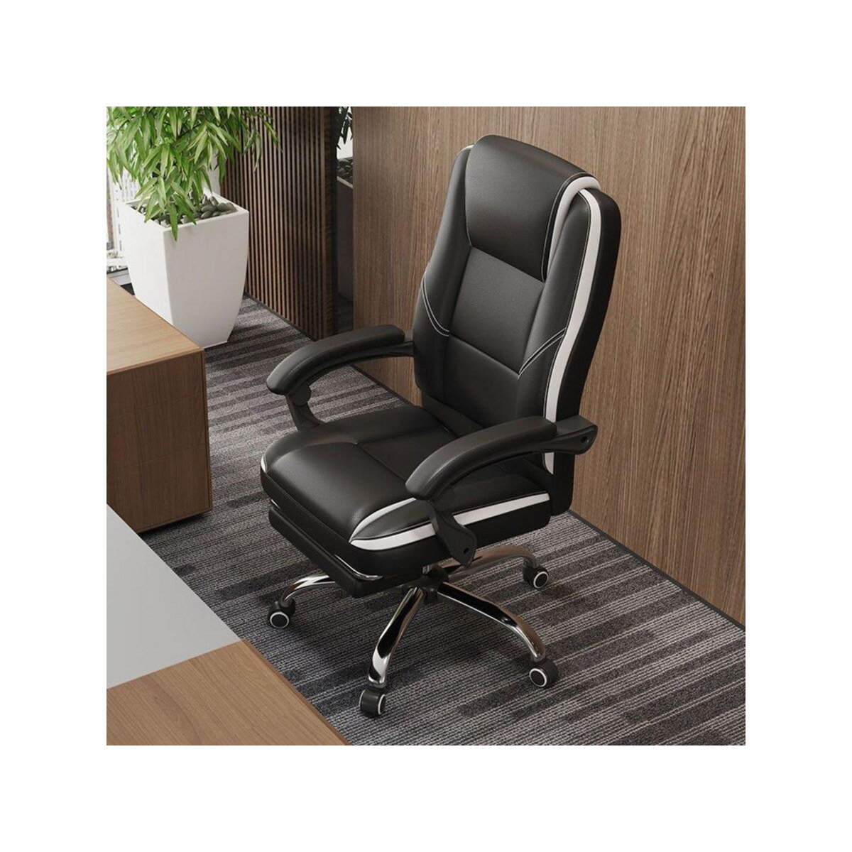 Habitat et Jardin Fauteuil de bureau en simili avec repose pieds  Maissa  - Blanc/Noir