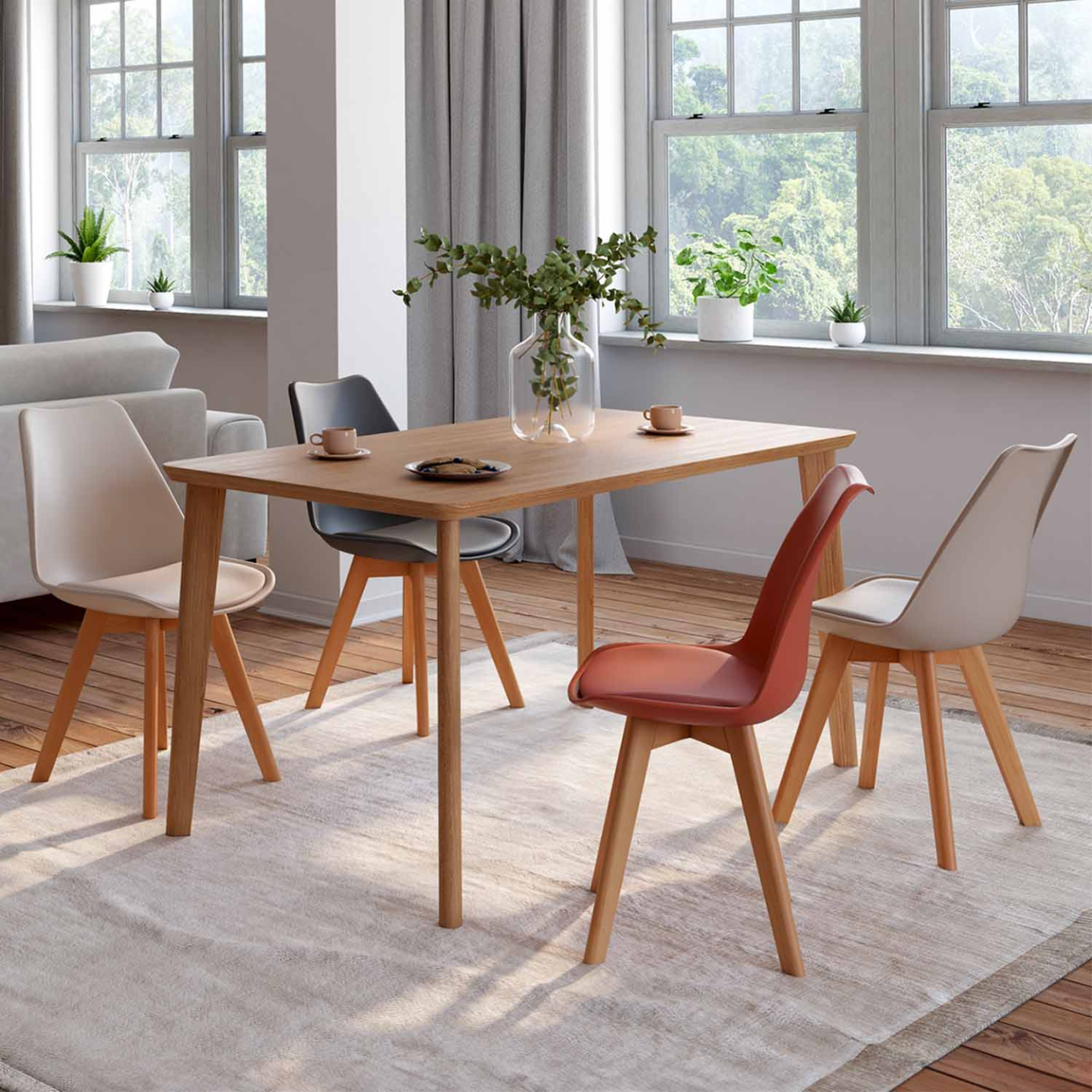 Voir la diapositive 2 : ID MARKET Lot de 4 chaises scandinaves sara mix color gris foncé, terracotta, beige x2