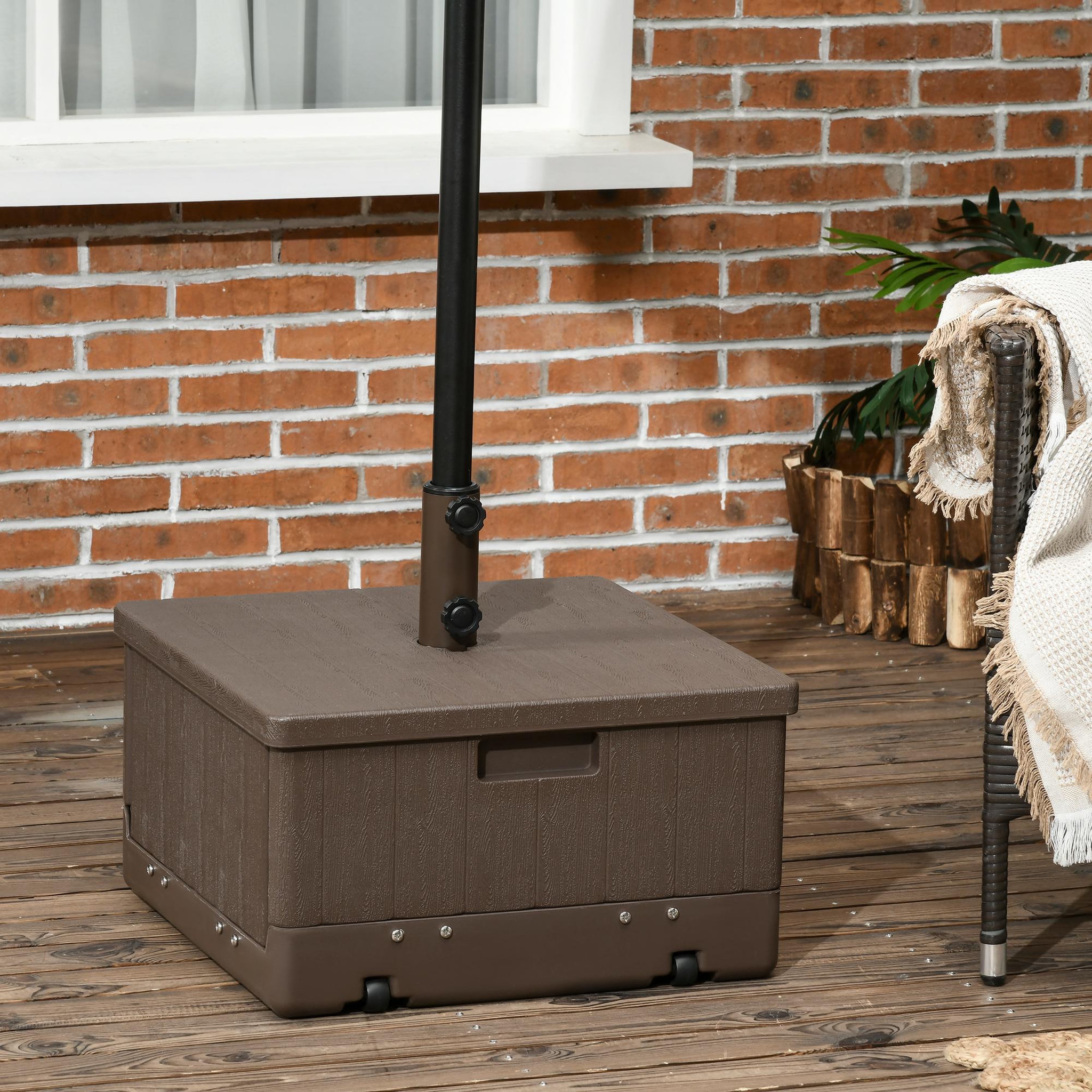 Voir la diapositive 2 : OUTSUNNY Pied de parasol table d'appoint jardinière 3 en 1 marron