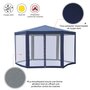 OUTSUNNY Tonnelle barnum tente de réception hexagonale 10 m² style cosy métal polyester imperméabilisé bleu blanc