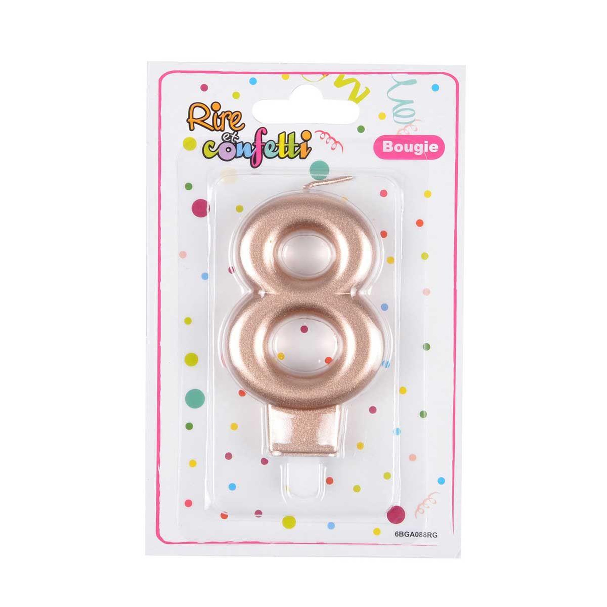 Voir la diapositive 2 : HOMEA Bougie d'Anniversaire  Chiffre 8  7cm Rose Gold