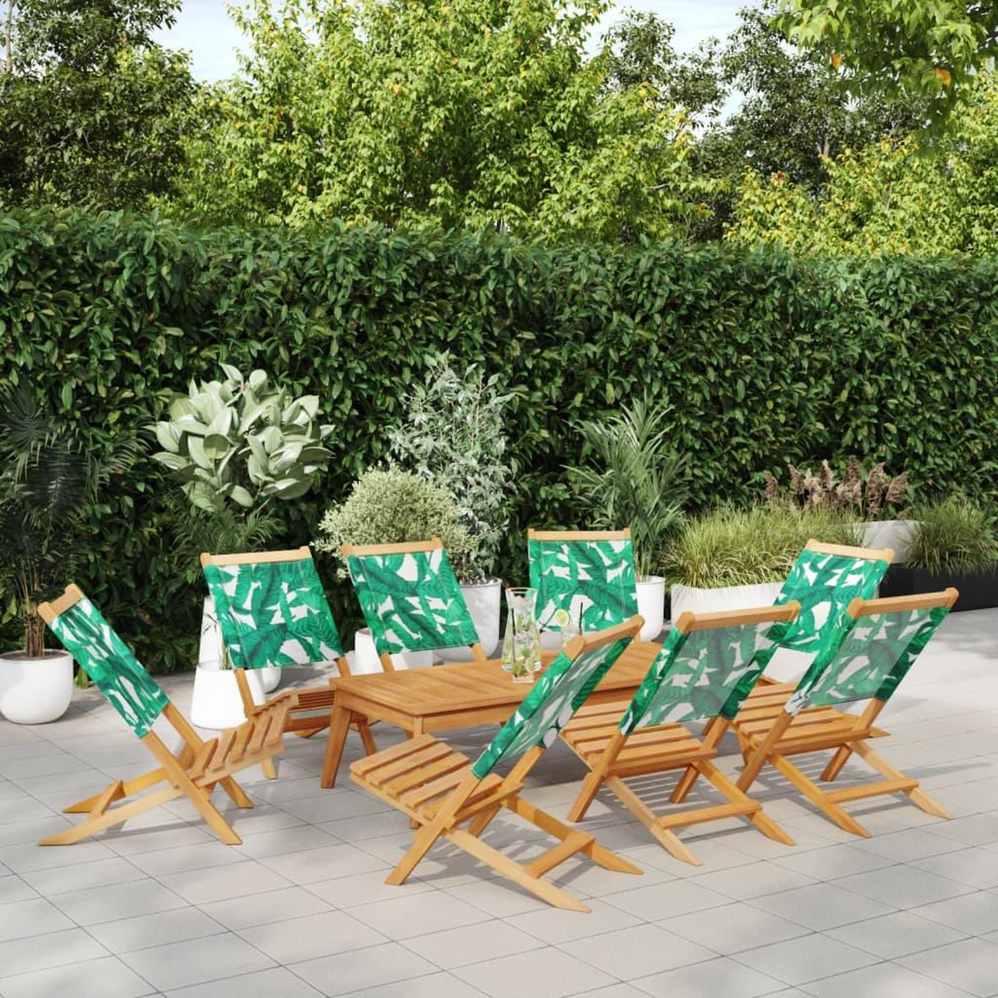 VIDAXL Chaises de jardin pliantes lot de 8 vert tissu et bois massif