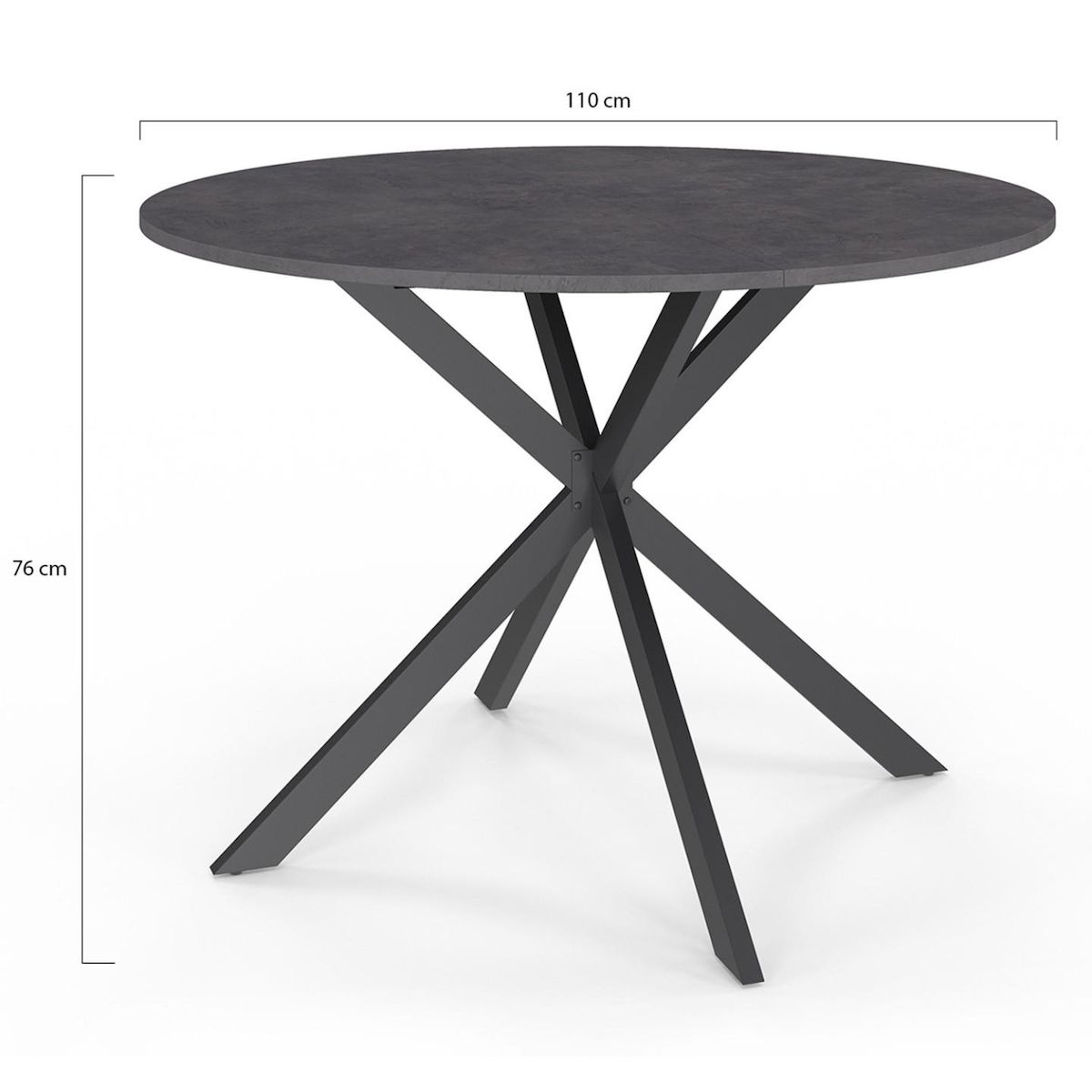 ID MARKET Table à manger ronde JASPE 6 personnes plateau effet béton pied araignée gris anthracite 110 cm