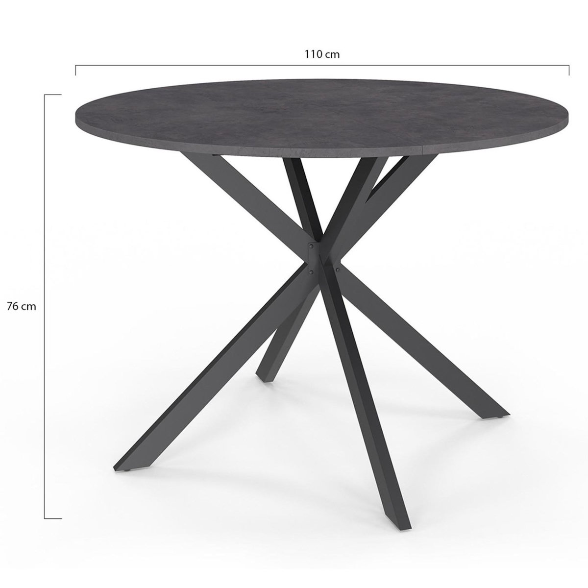 ID MARKET Table à manger ronde JASPE 6 personnes plateau effet béton pied araignée gris anthracite 110 cm