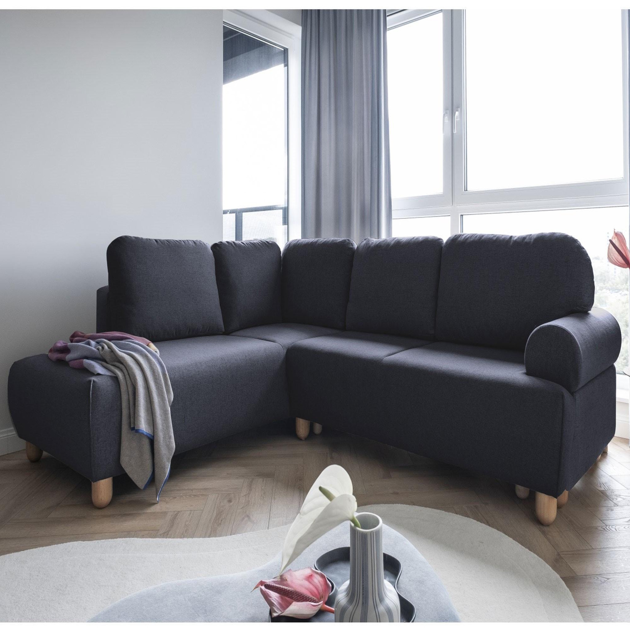 Voir la diapositive 1 : BEST MOBILIER Olli - canapé d'angle droit - convertible - avec coffre - 4 places - en tissu