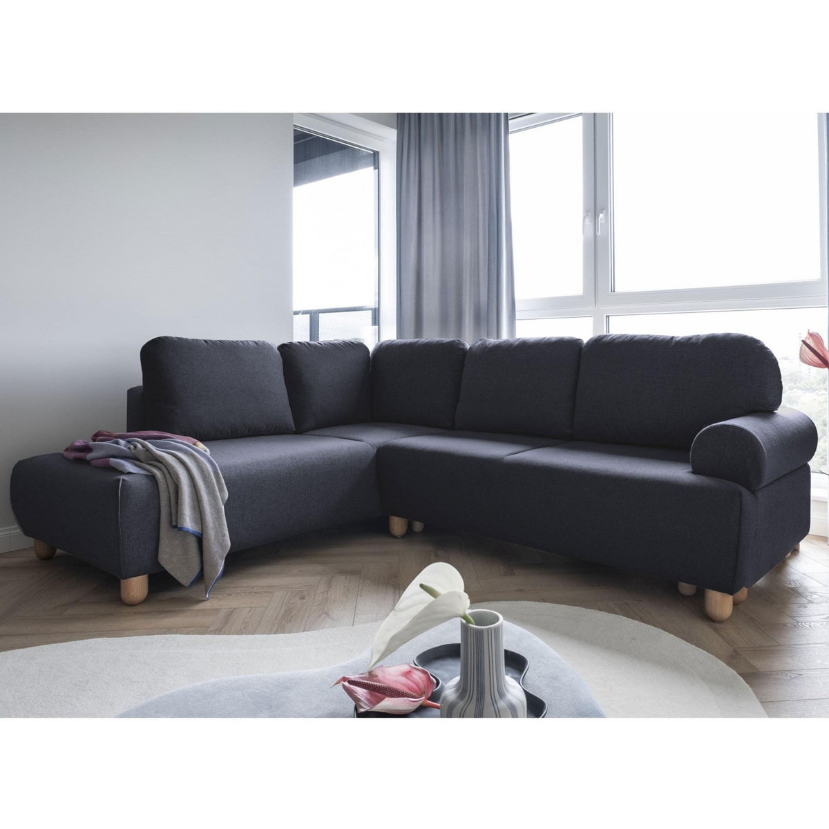 BEST MOBILIER Olli - canapé d'angle droit - convertible - avec coffre - 4 places - en tissu