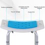 HOMCOM Siège de douche réglable en hauteur tabouret de douche ergonomique pieds antidérapants charge max. 136 Kg alu HDPE blanc bleu