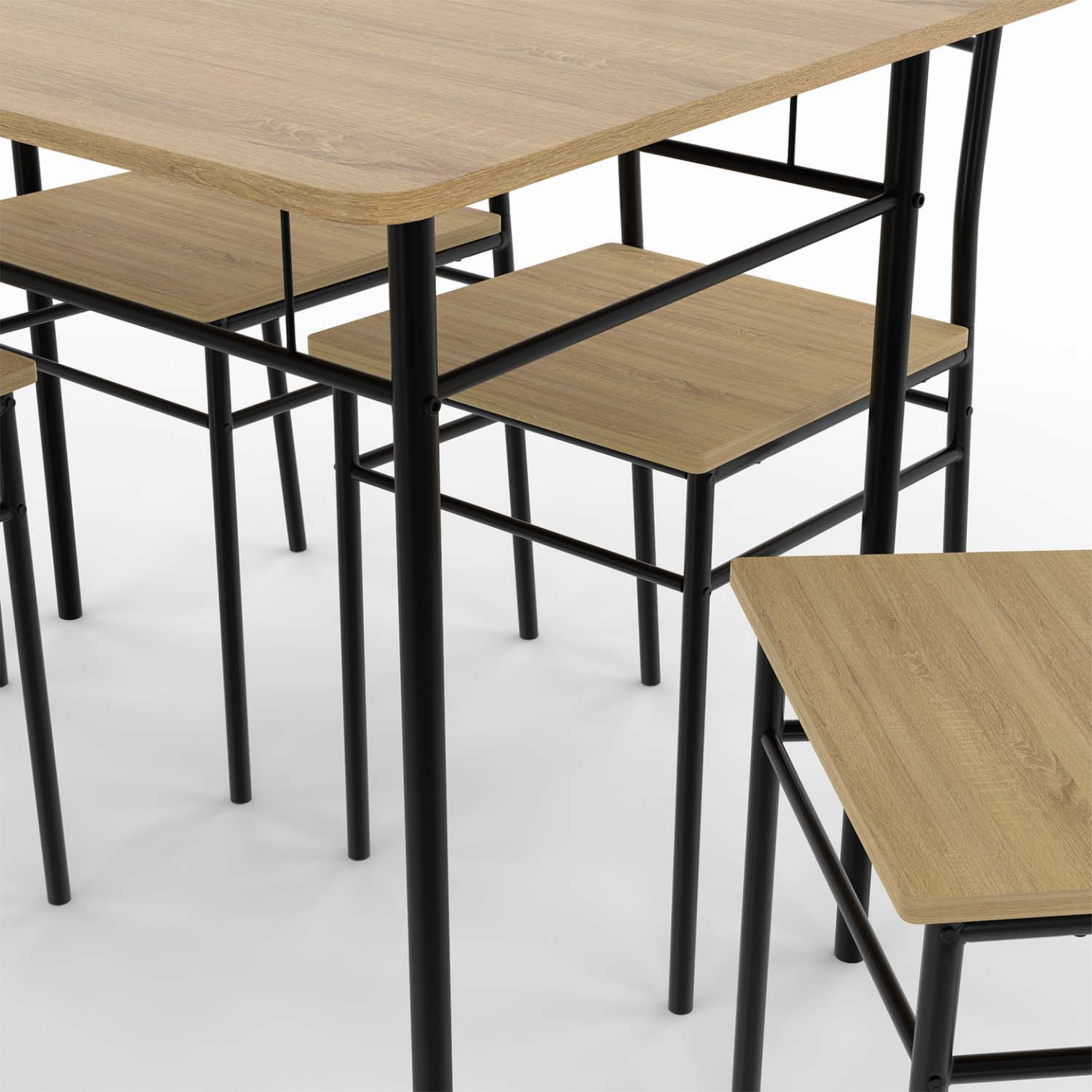 Voir la diapositive 4 : ID MARKET Ensemble table angie 4 personnes + 4 chaises bois et métal noir
