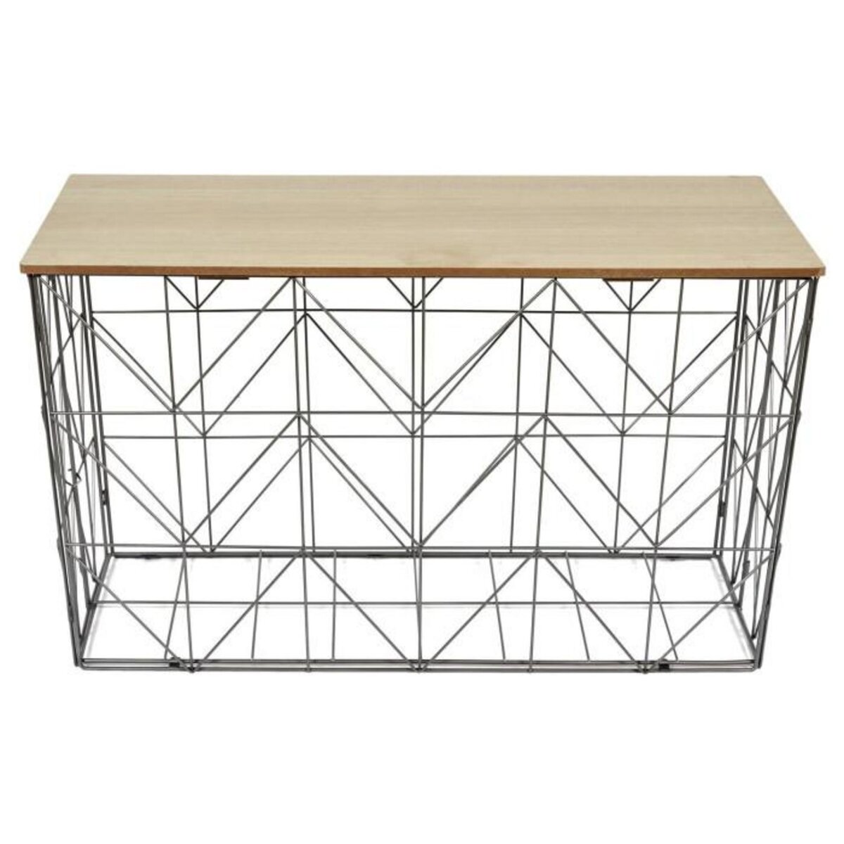 Paris Prix Table Coffre Pliable  Filaire  80cm Gris & Naturel
