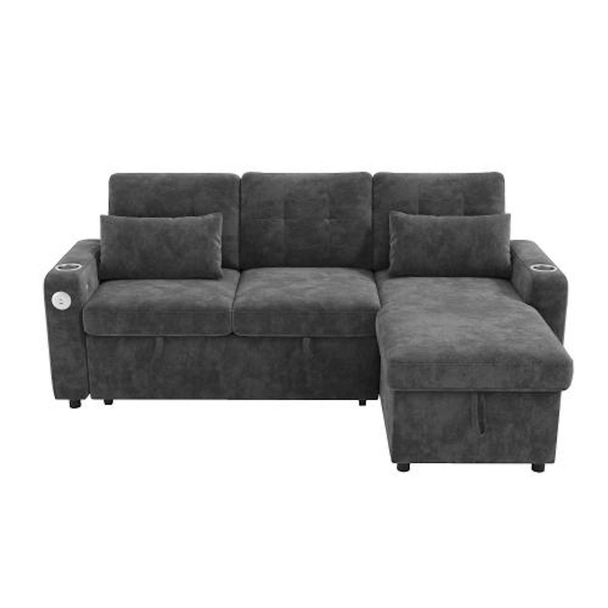 MERAX Canapé d'angle droit convertible 3 places tissu led coffre de rangement