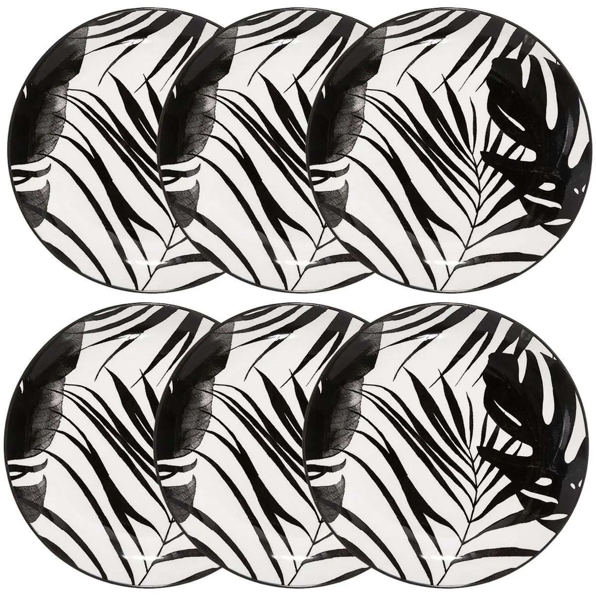 SECRET DE GOURMET Lot de 6 assiettes à dessert  palme  19cm noir