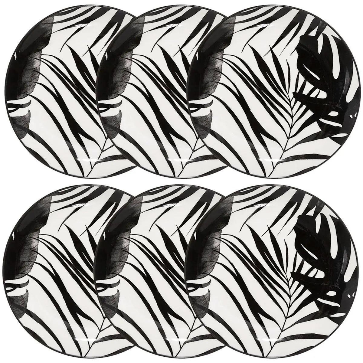 SECRET DE GOURMET Lot de 6 Assiettes à Dessert  Palme  19cm Noir