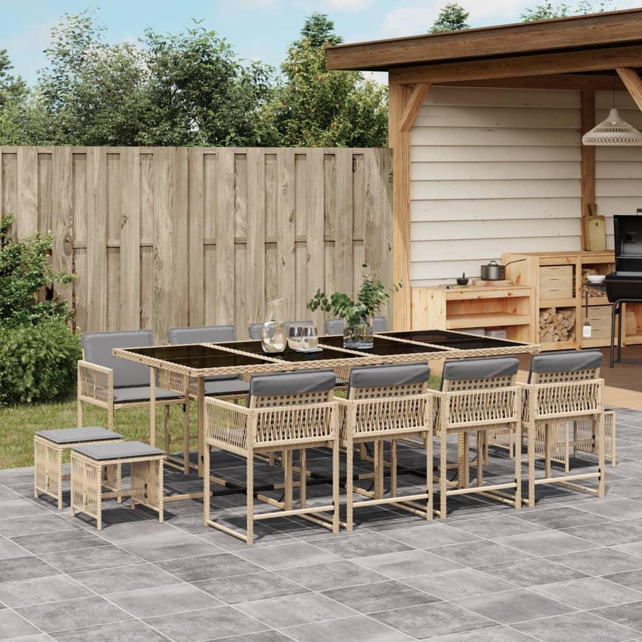 VIDAXL Ensemble a manger de jardin coussins 13 pcs melange beige rotin