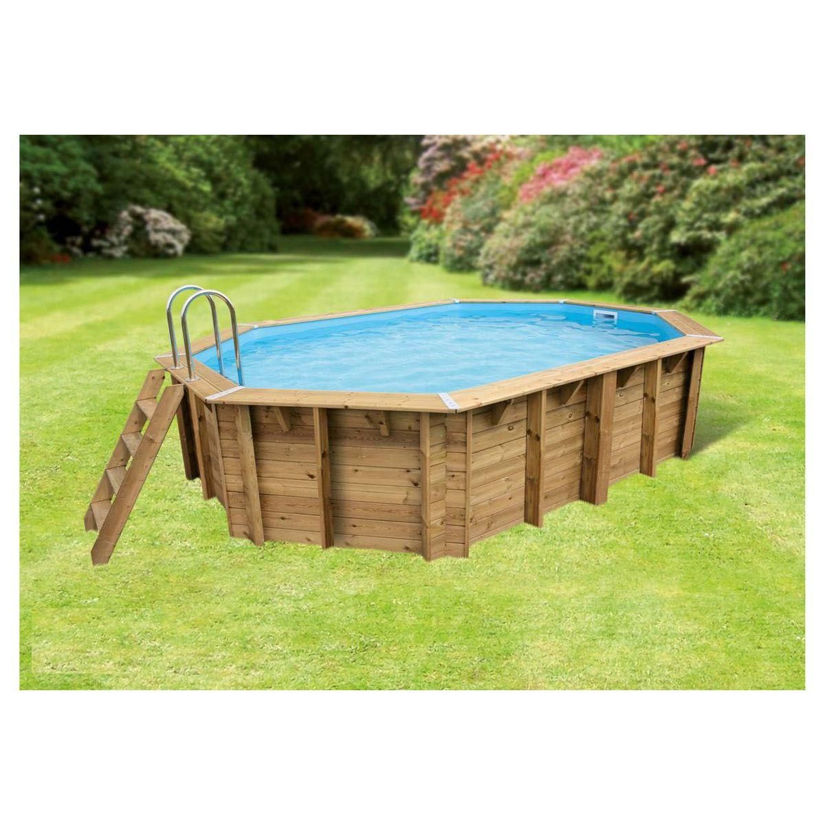 UBBINK Piscine hors sol bois octogonale- 355x550x120cm - Liner Bleu -OCEA
