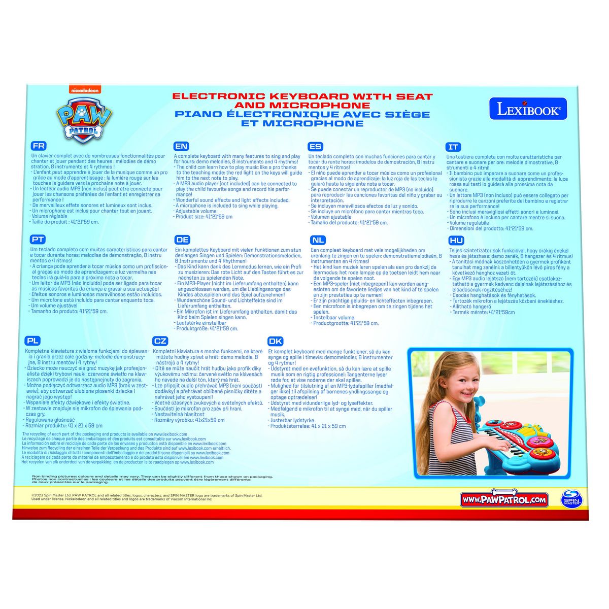 Lexibook Piano électronique Pat'Patrouille avec siège et micro