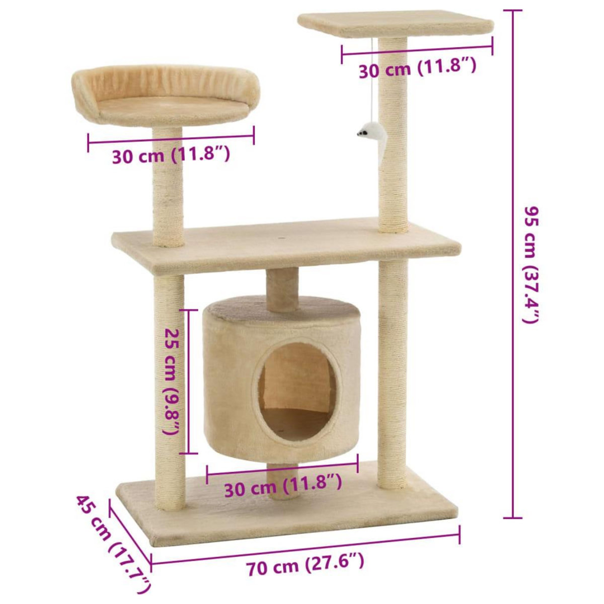 VIDAXL Arbre a chat avec griffoirs en sisal 95 cm Beige