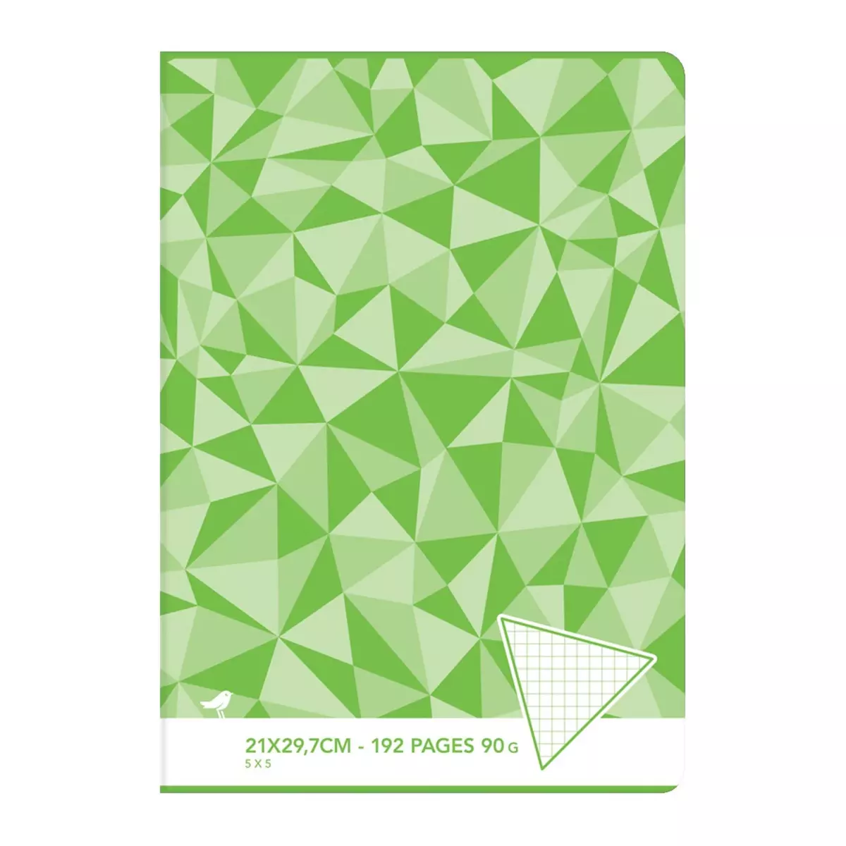 AUCHAN Cahier piqué 21x29,7cm 192 pages petits carreaux 5x5 vert motif triangles