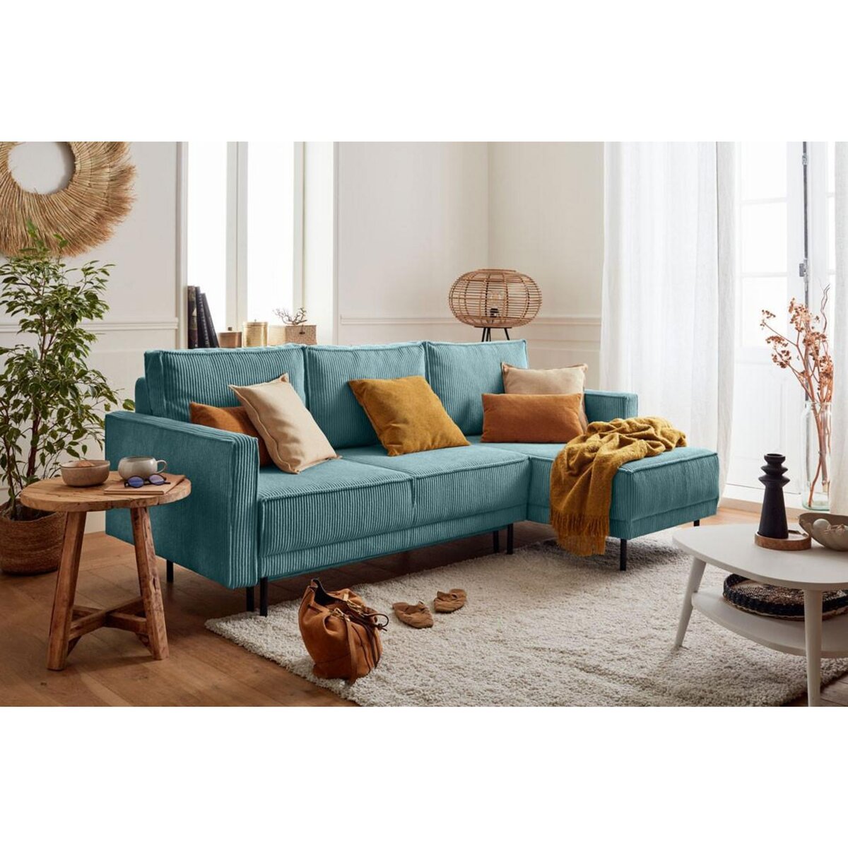 LISA DESIGN Charlie - canapé d'angle réversible - 4 places - convertible avec coffre - en velours côtelé