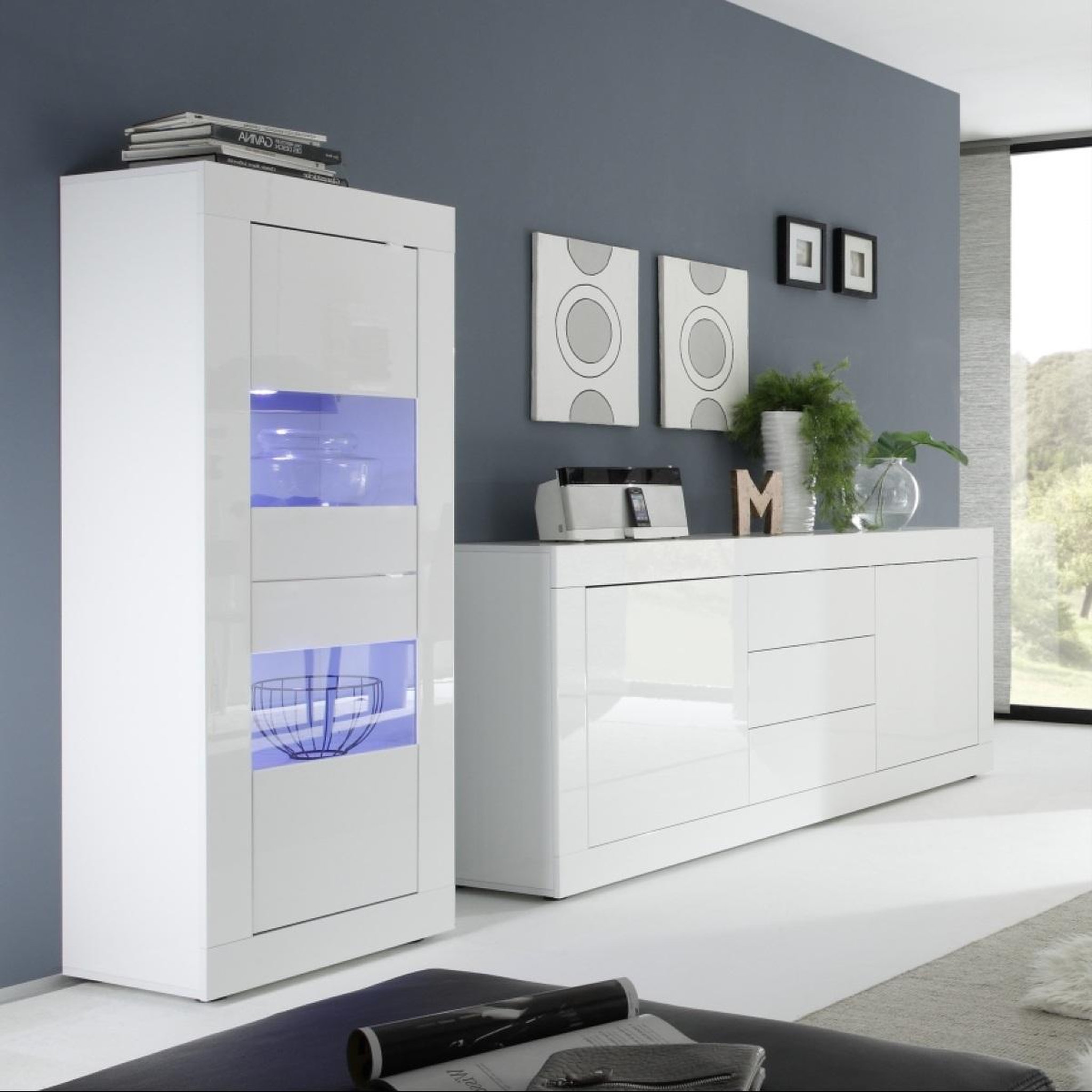 Voir la diapositive 3 : JLC KREATION Vitrine moderne blanc laqué 1 porte CALIA