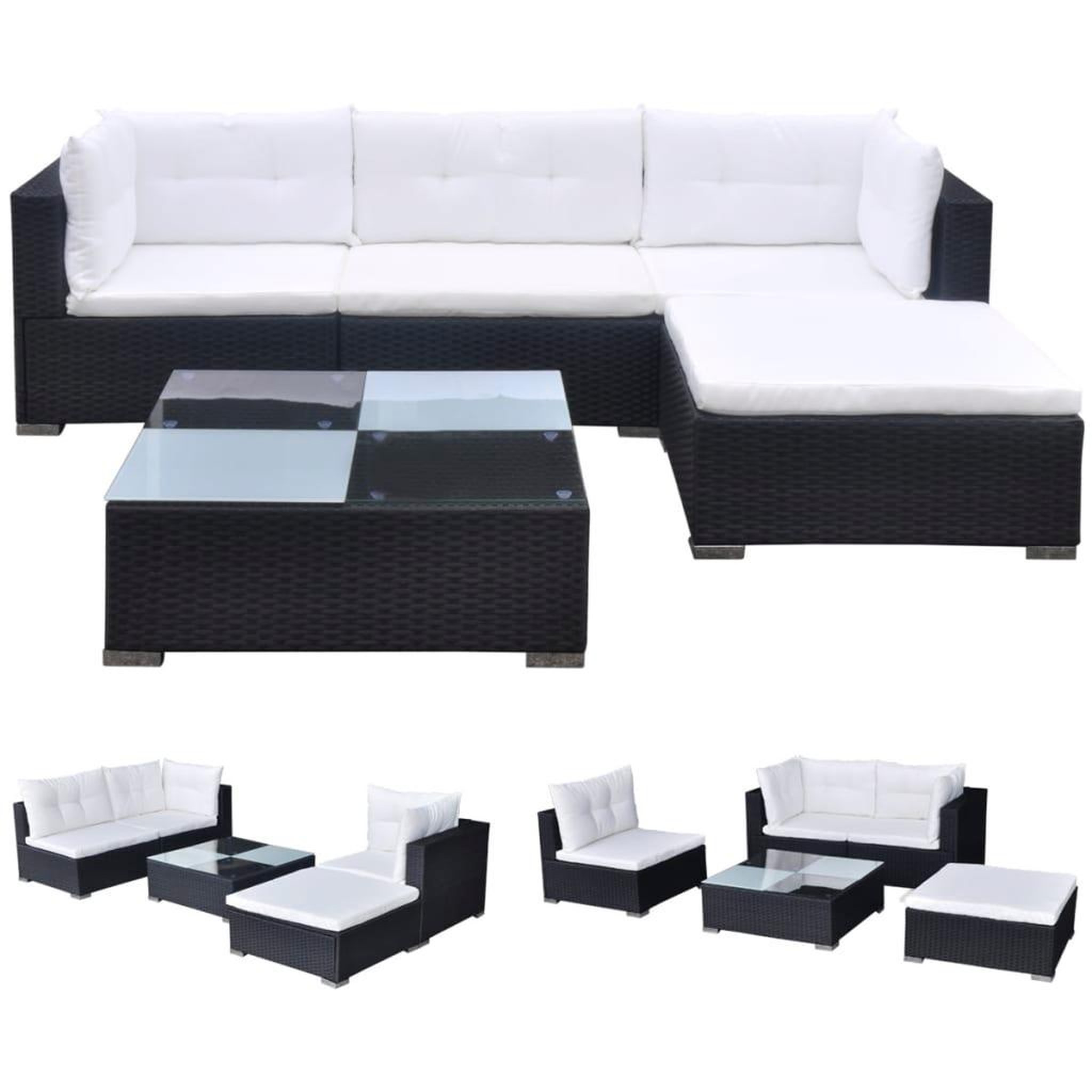 Voir la diapositive 2 : VIDAXL Salon de jardin 5 pcs avec coussins resine tressee noir