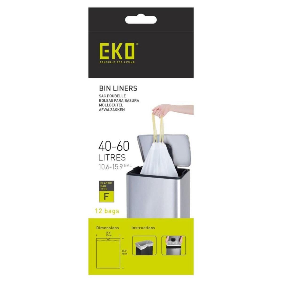 EKO EKO Ensemble sacs poubelle F 40-60 L 24x12 pcs Blanc