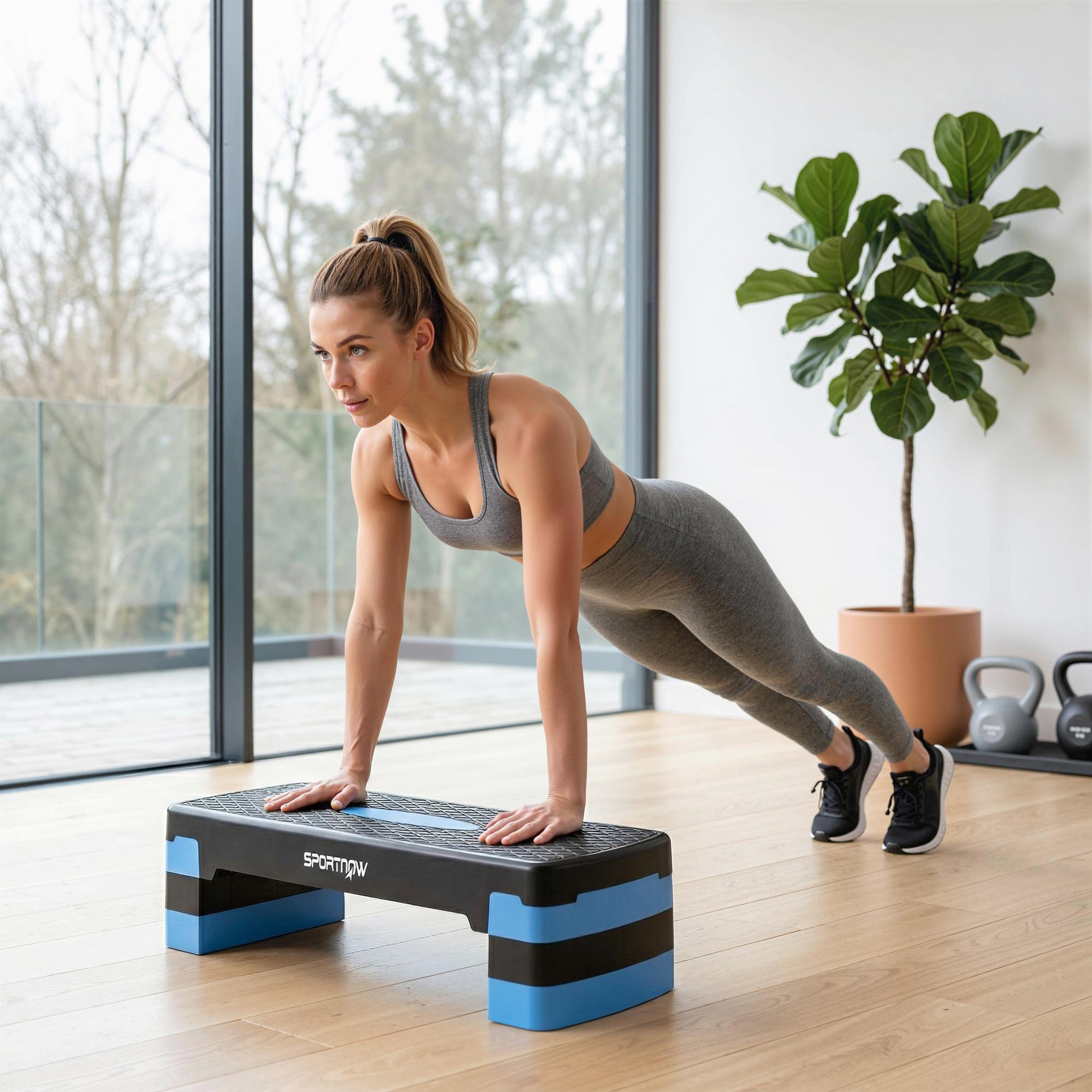 Voir la diapositive 4 : HOMCOM Stepper fitness aérobic hauteur réglable 10/15/20 cm antidérapant bleu
