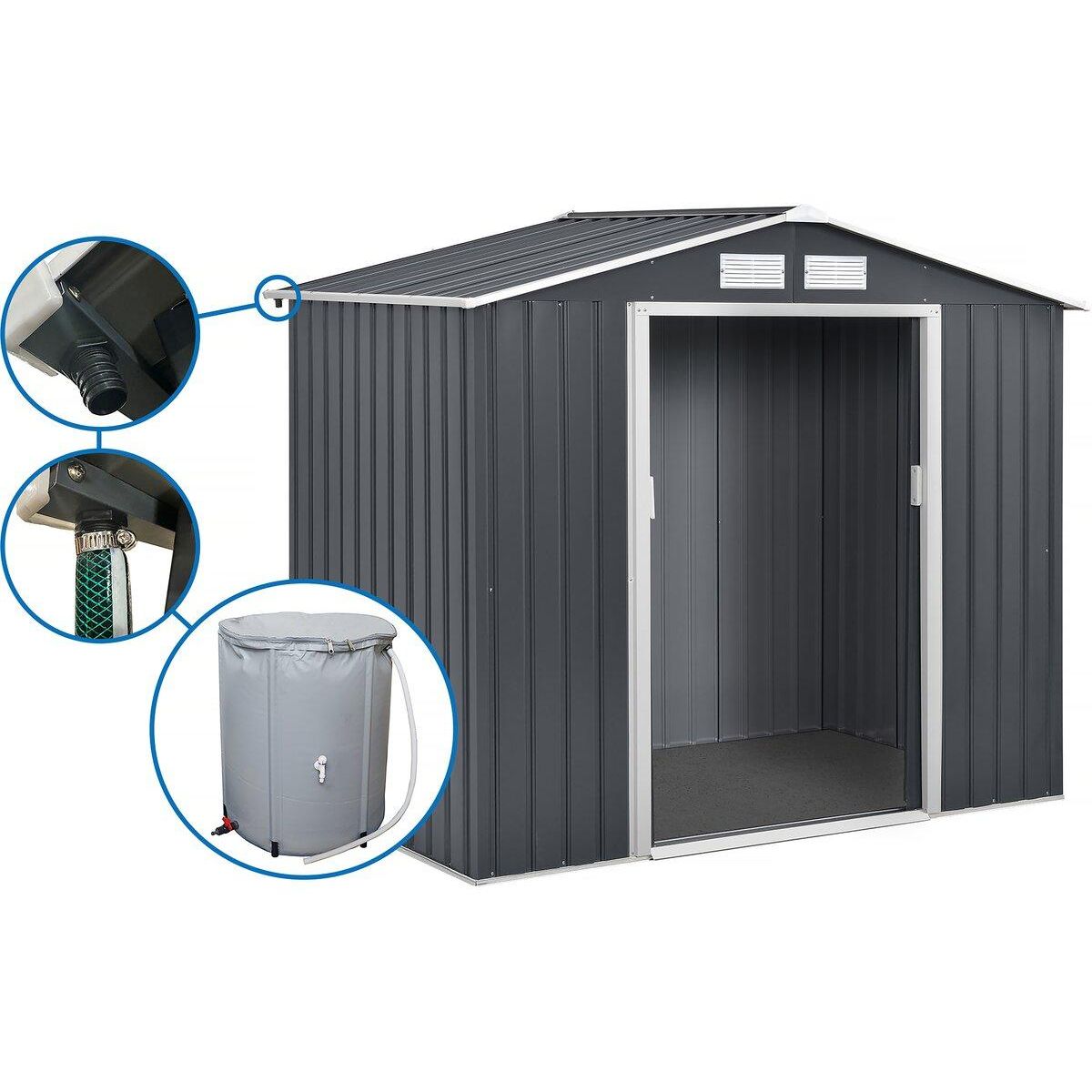 Habitat et Jardin Abri de jardin métal-  Vegas - 2,7 m² avec gouttière et récupérateur d'eau - Gris