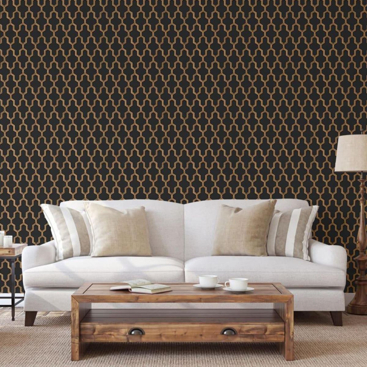 DUTCH WALLCOVERINGS DUTCH WALLCOVERINGS Papier peint Geometric Noir et dore
